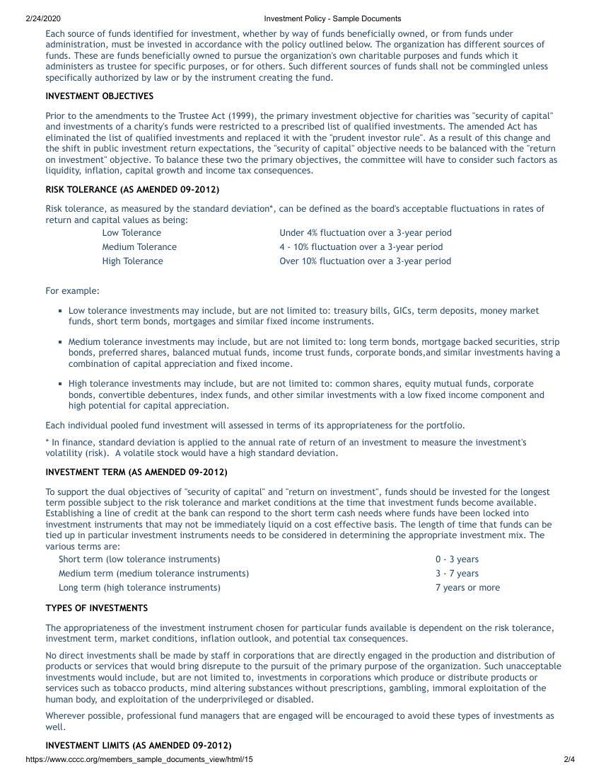 CCCC Investment Policy   Sample Documents